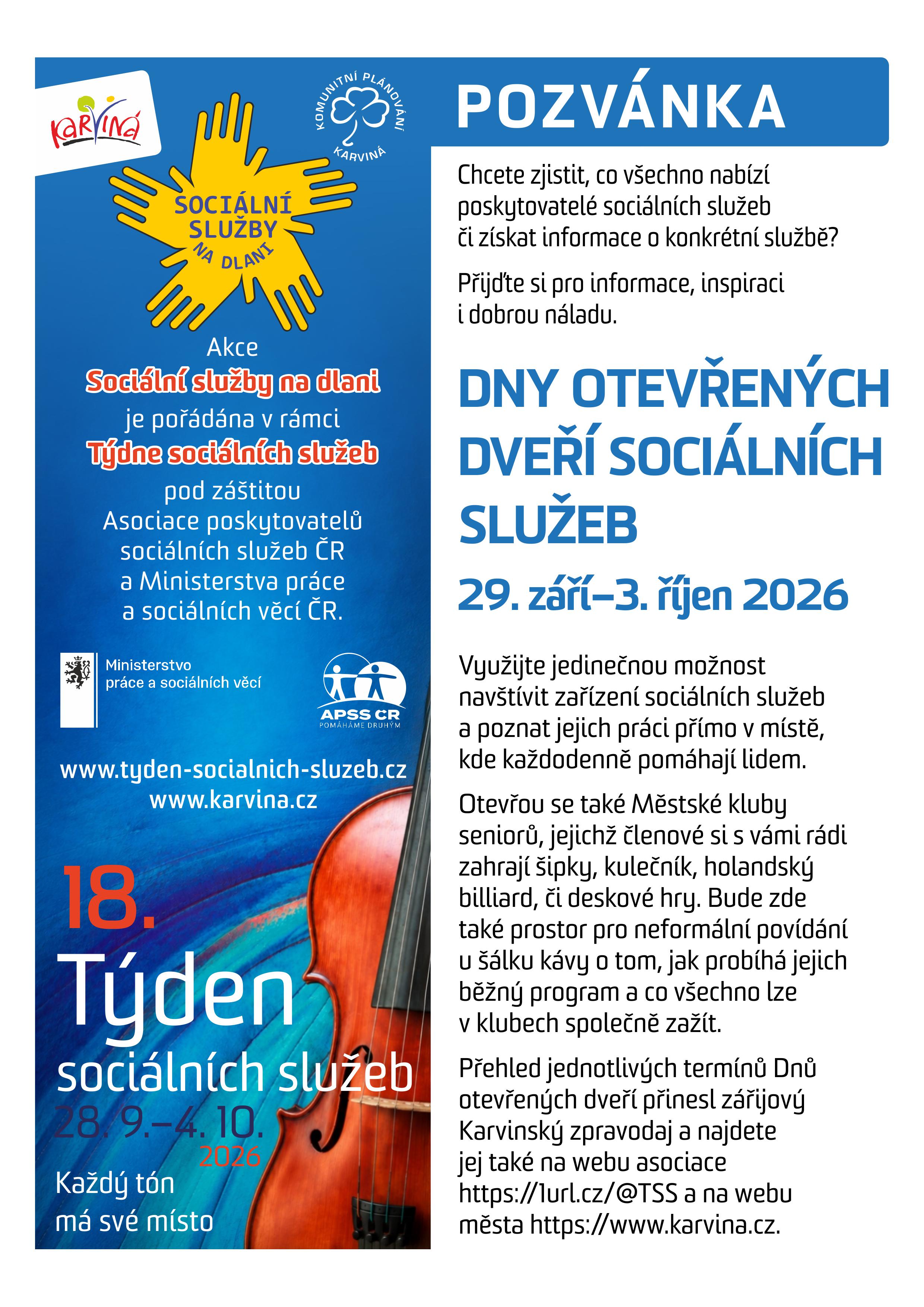 Sociální služby na dlani 2026 - Dny otevřených dveří